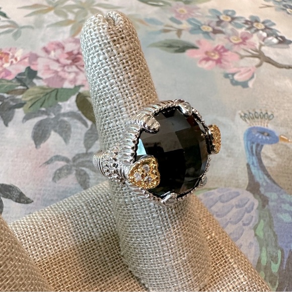 Jet Black Two Toned Heart Detail Ring Sz 7 Park Lane Jewelry Bellissimo Retired - Picture 1 of 9